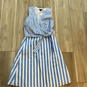 Ann Taylor Blue and White Striped Midi Dress / 10